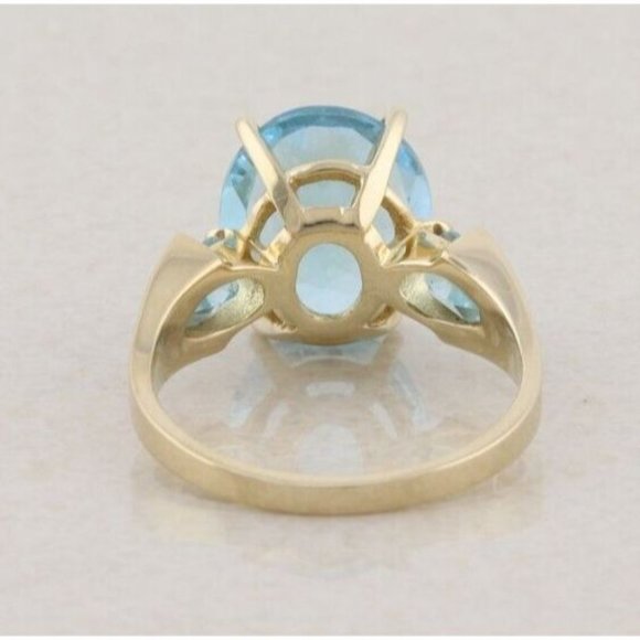 14k Yellow Gold Natural Blue Topaz Ring Size 6 1/2 - Picture 7 of 7